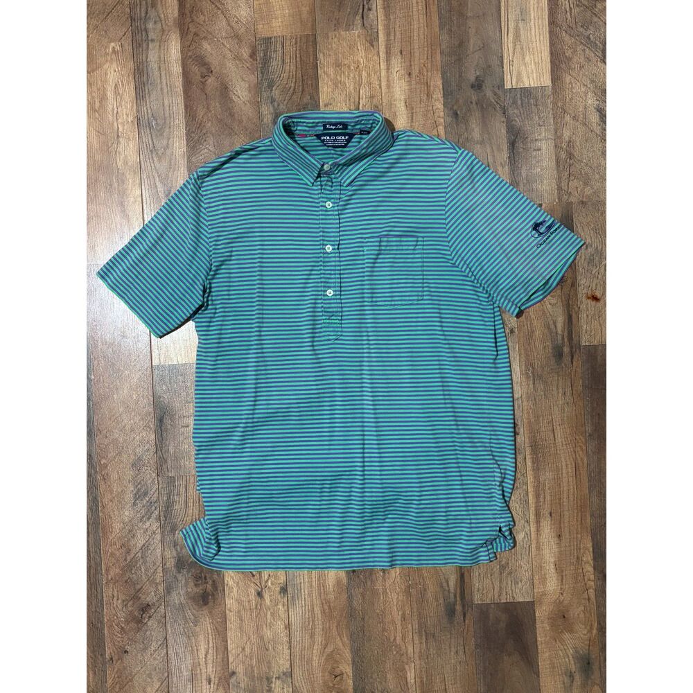 Polo Golf Ralph Lauren Shirt Vintage Lisle Striped Pocket Ocean Forest Golf Club
